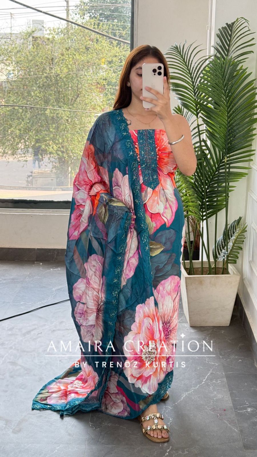 Premium Soft Muslin Firozi Colour Floral Print Unstitch Suit
