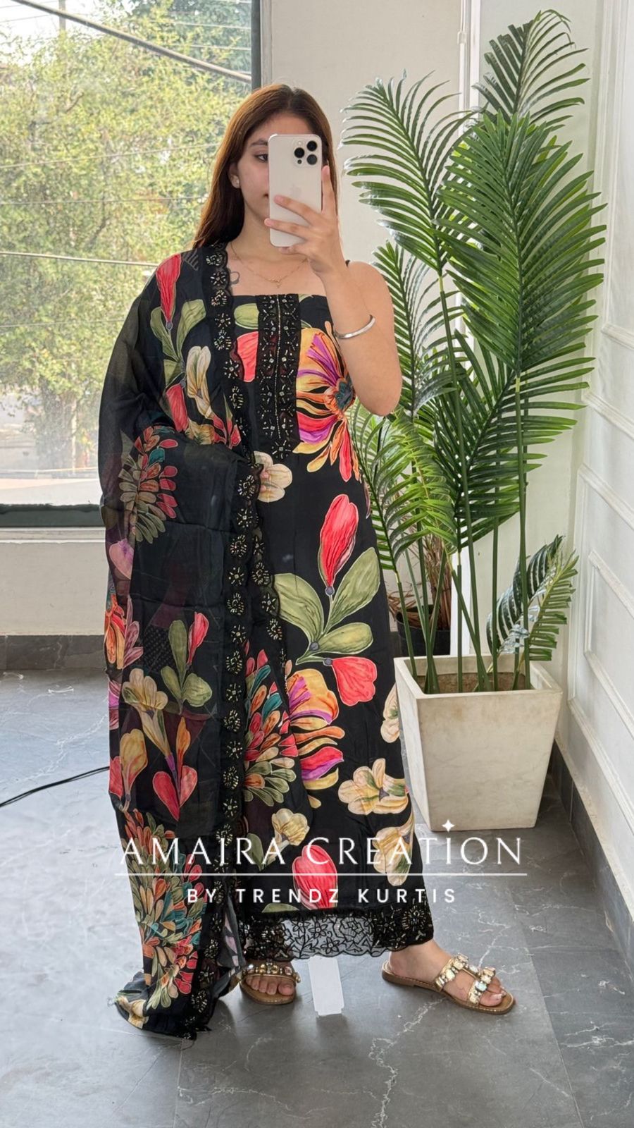 Premium Soft Muslin Black Colour Floral Print Unstitch Suit