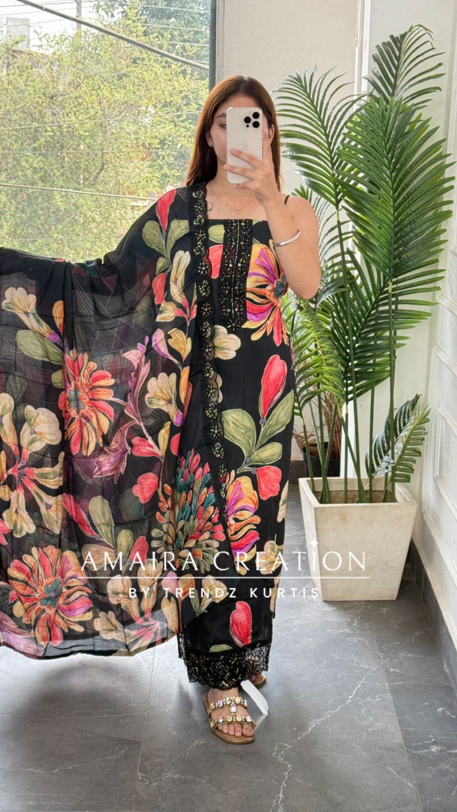 Premium Soft Muslin Black Colour Floral Print Unstitch Suit