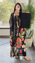 Premium Soft Muslin Black Colour Floral Print Unstitch Suit