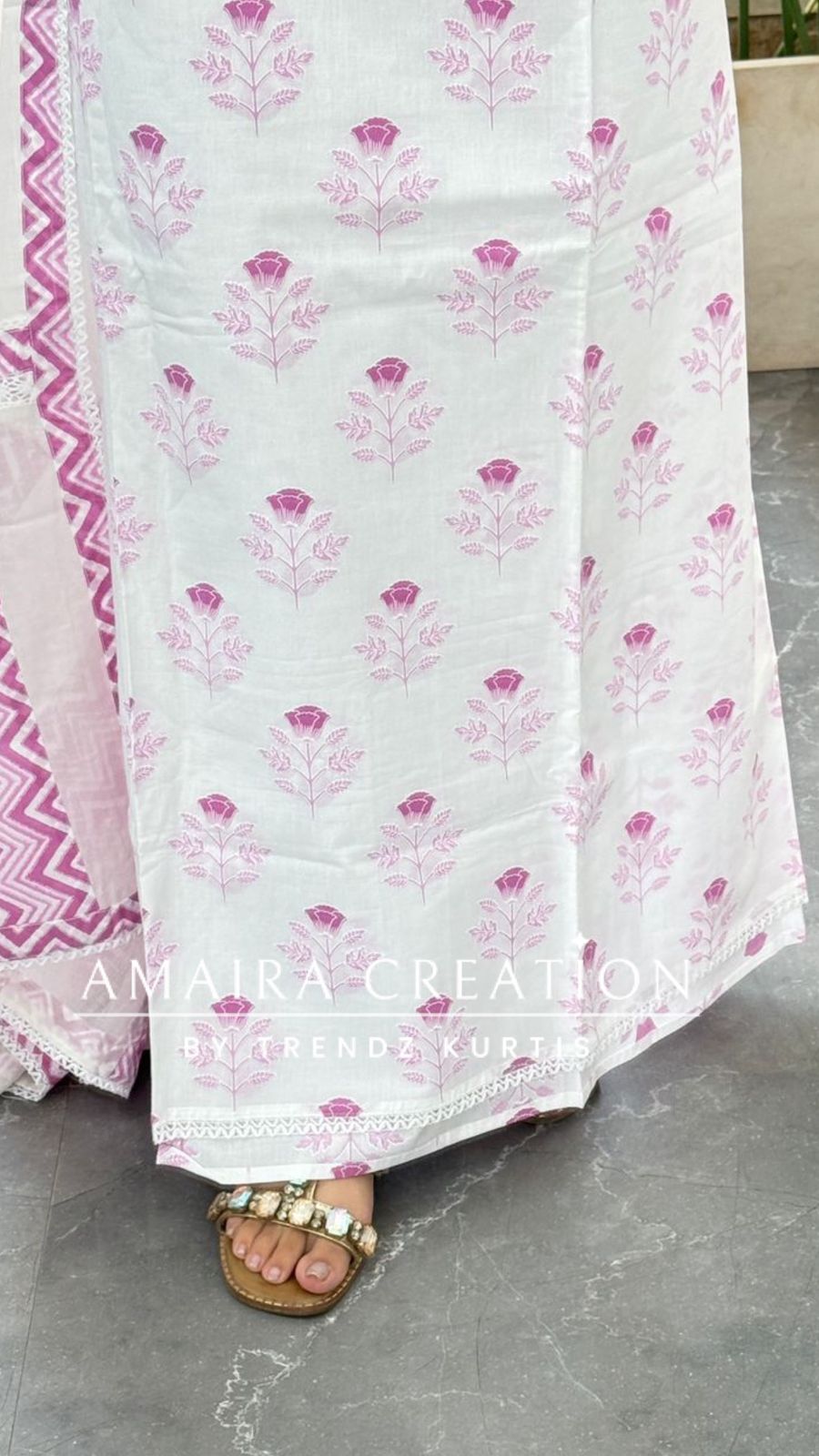 Premium Cotton white Mauve Colour Unstitched Suit with Beautiful Cotton Dupatta