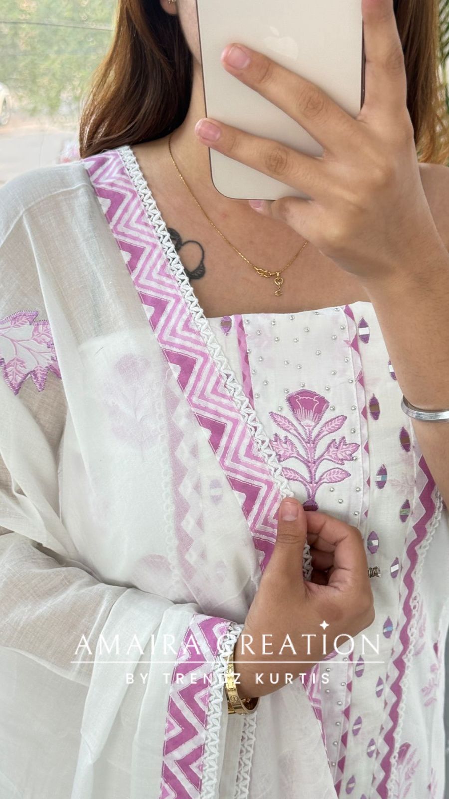 Premium Cotton white Mauve Colour Unstitched Suit with Beautiful Cotton Dupatta