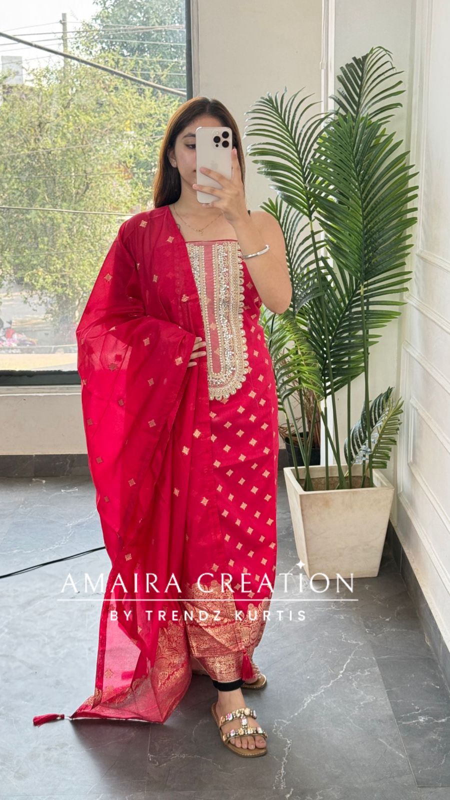 Banarasi silk Fabric Magenta Colour unstitched suit