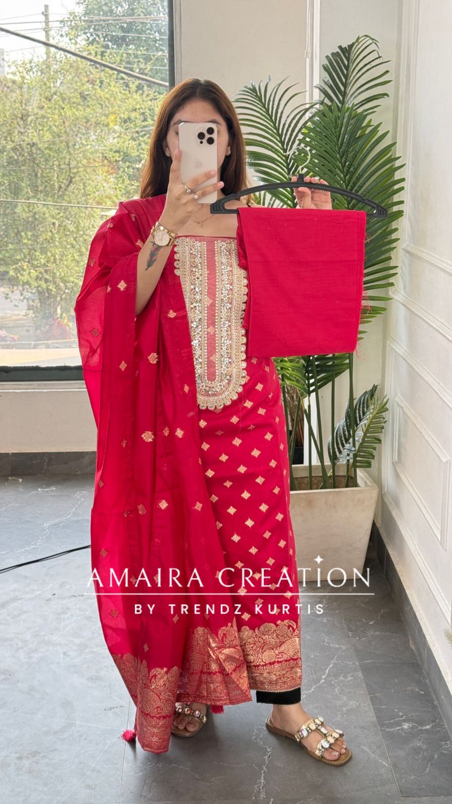 Banarasi silk Fabric Magenta Colour unstitched suit