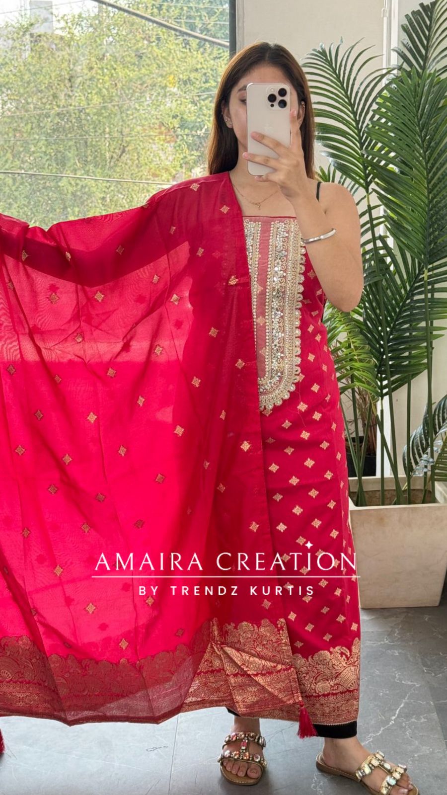 Banarasi silk Fabric Magenta Colour unstitched suit