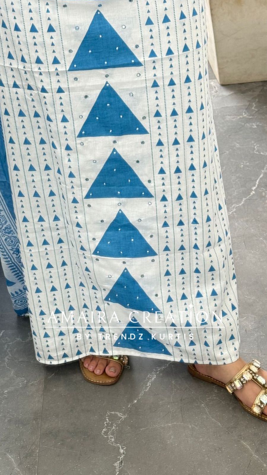 Premium Cotton White & Dark Sky Blue Colour Unstitched Suit