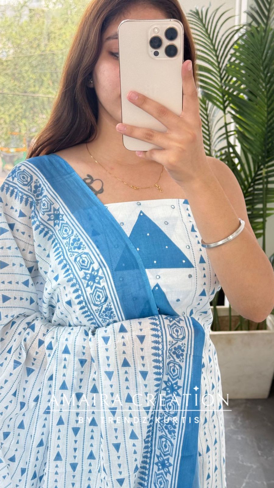 Premium Cotton White & Dark Sky Blue Colour Unstitched Suit