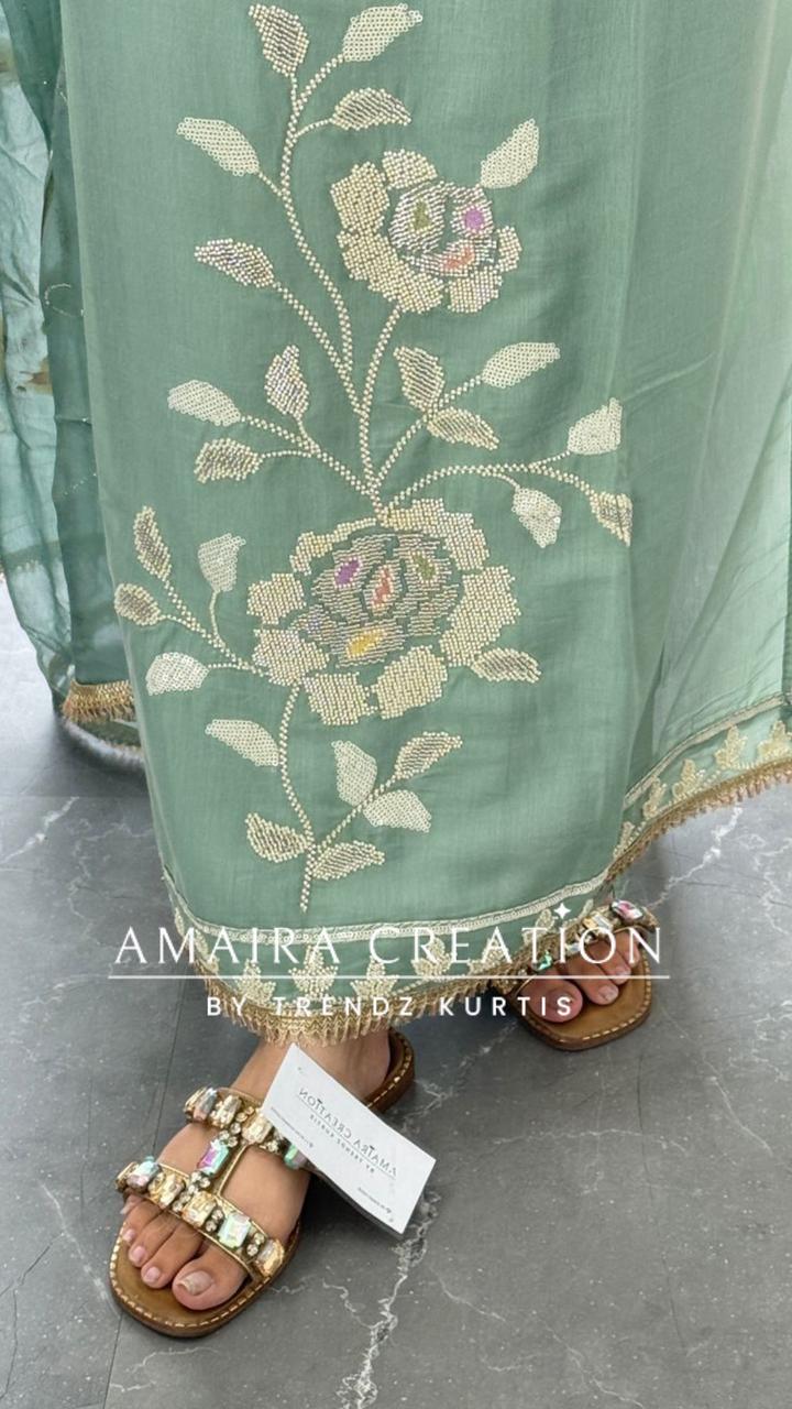 Premium Soft Muslin Firozi Colour Floral Print Unstitch Suit