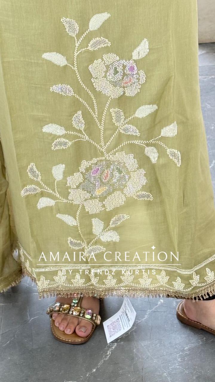 Premium Soft Muslin Sea Green Colour Floral Print Unstitch Suit