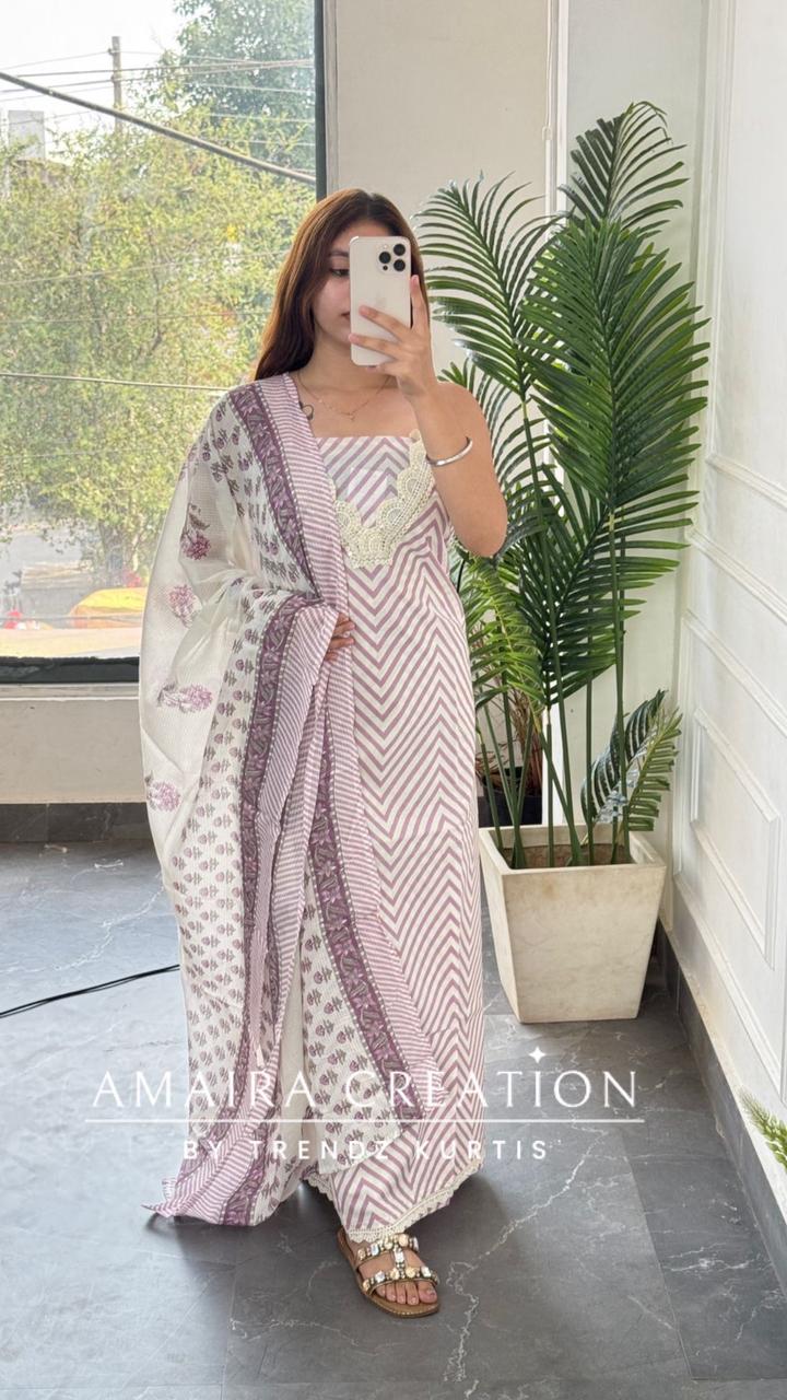 Premium Cotton Lavender Colour Unstitched Suit