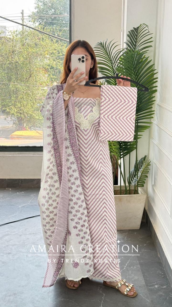 Premium Cotton Lavender Colour Unstitched Suit