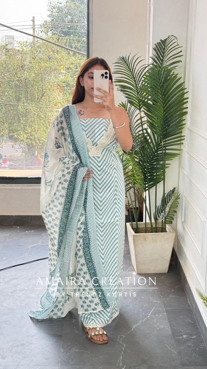Premium Cotton Blue Colour Unstitched Suit