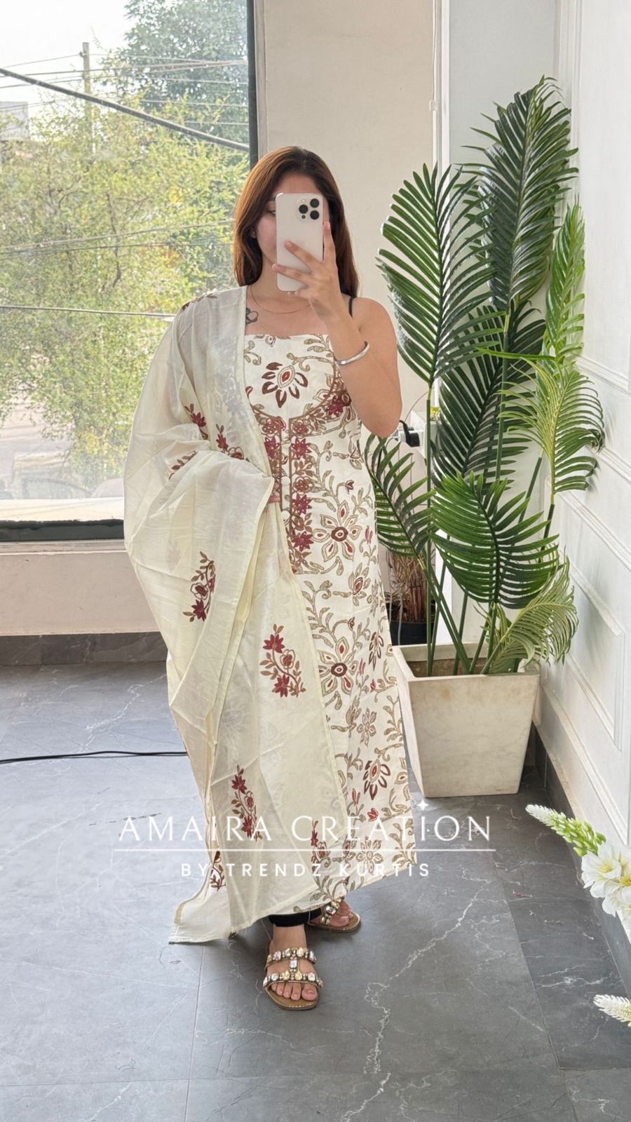 Premium Cotton Cream Onion Embroidery Detailing Unstitched Suit