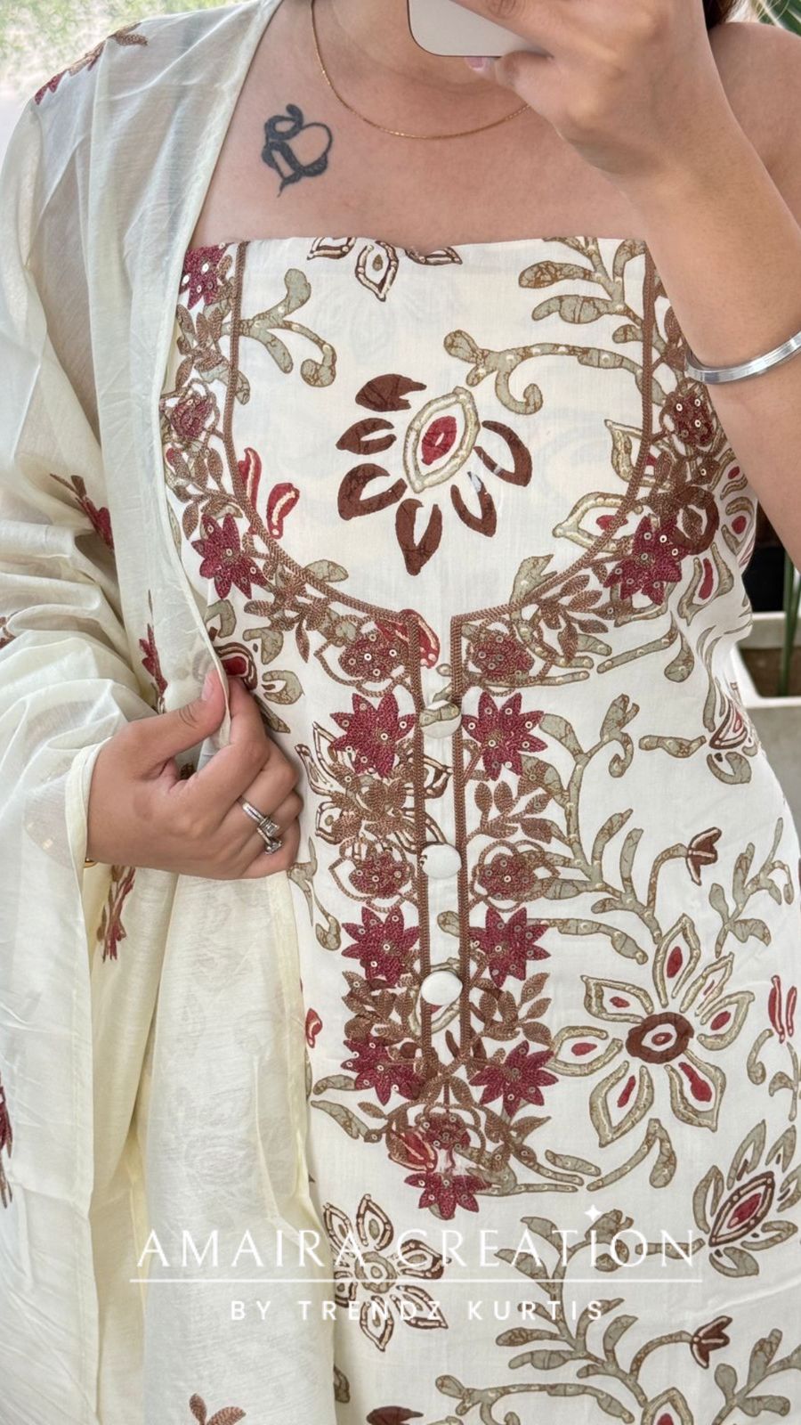 Premium Cotton Cream Onion Embroidery Detailing Unstitched Suit
