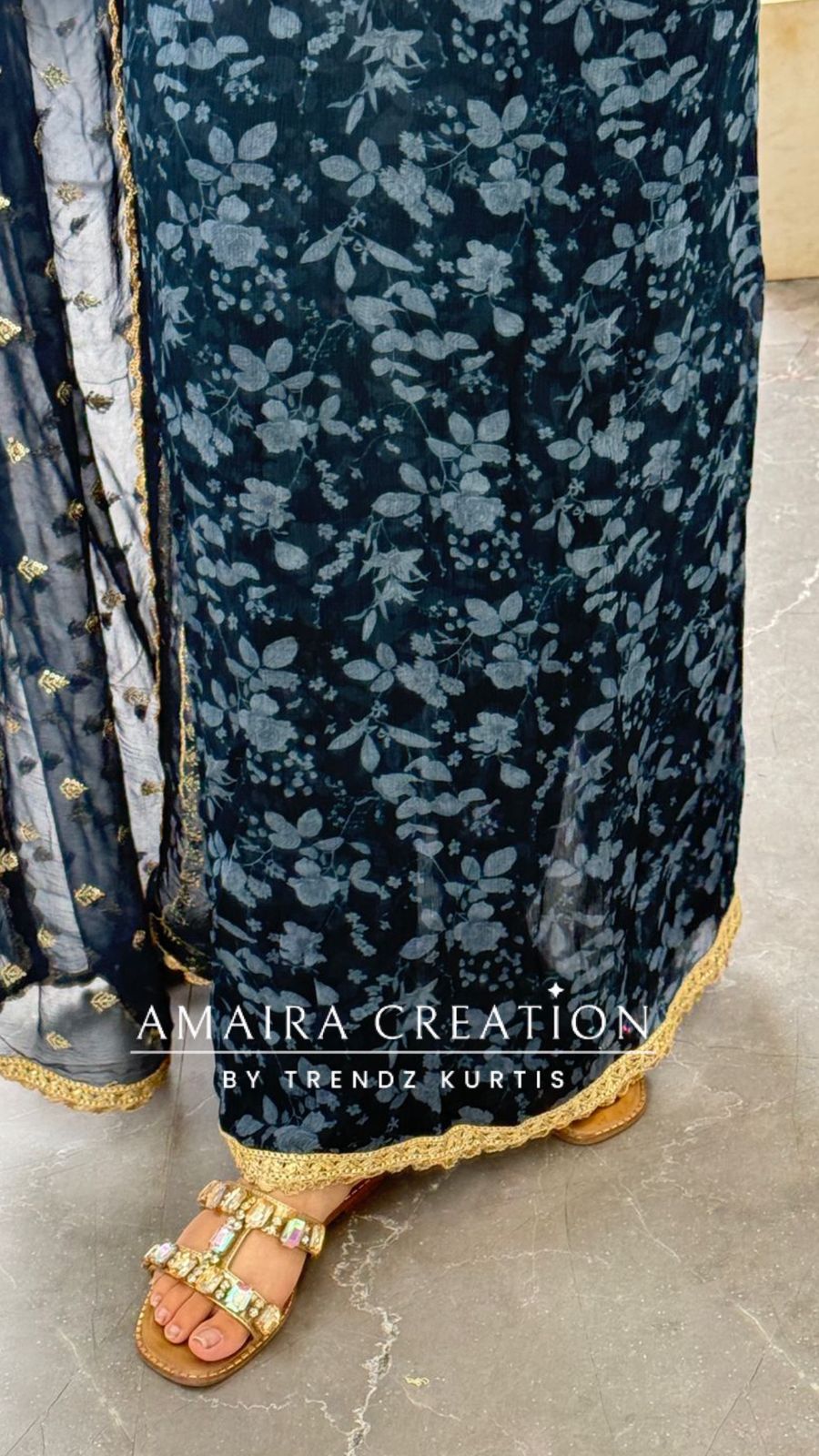 Premium Chinnon Fabric V neck Pattern Blue Colour Unstitched Suit With Georgette Dupatta