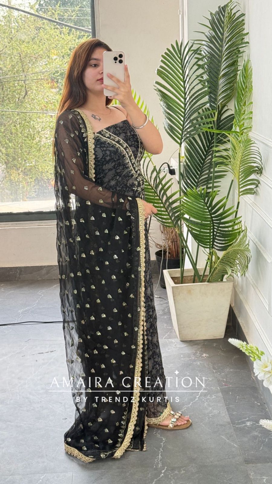 Premium Chinnon Fabric V neck Pattern Black Colour Unstitched Suit With Georgette Dupatta