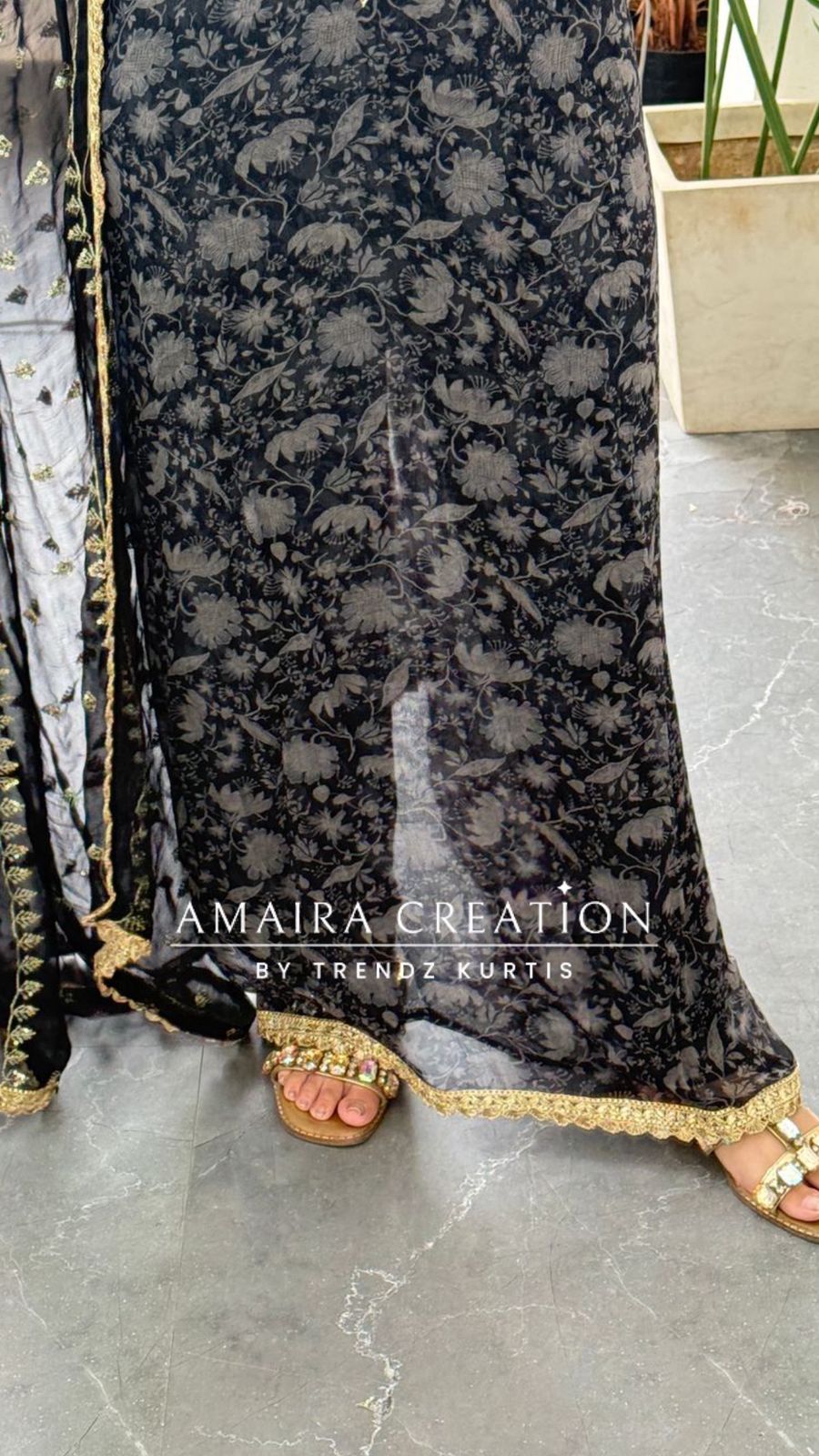 Premium Chinnon Fabric V neck Pattern Black Colour Unstitched Suit With Georgette Dupatta