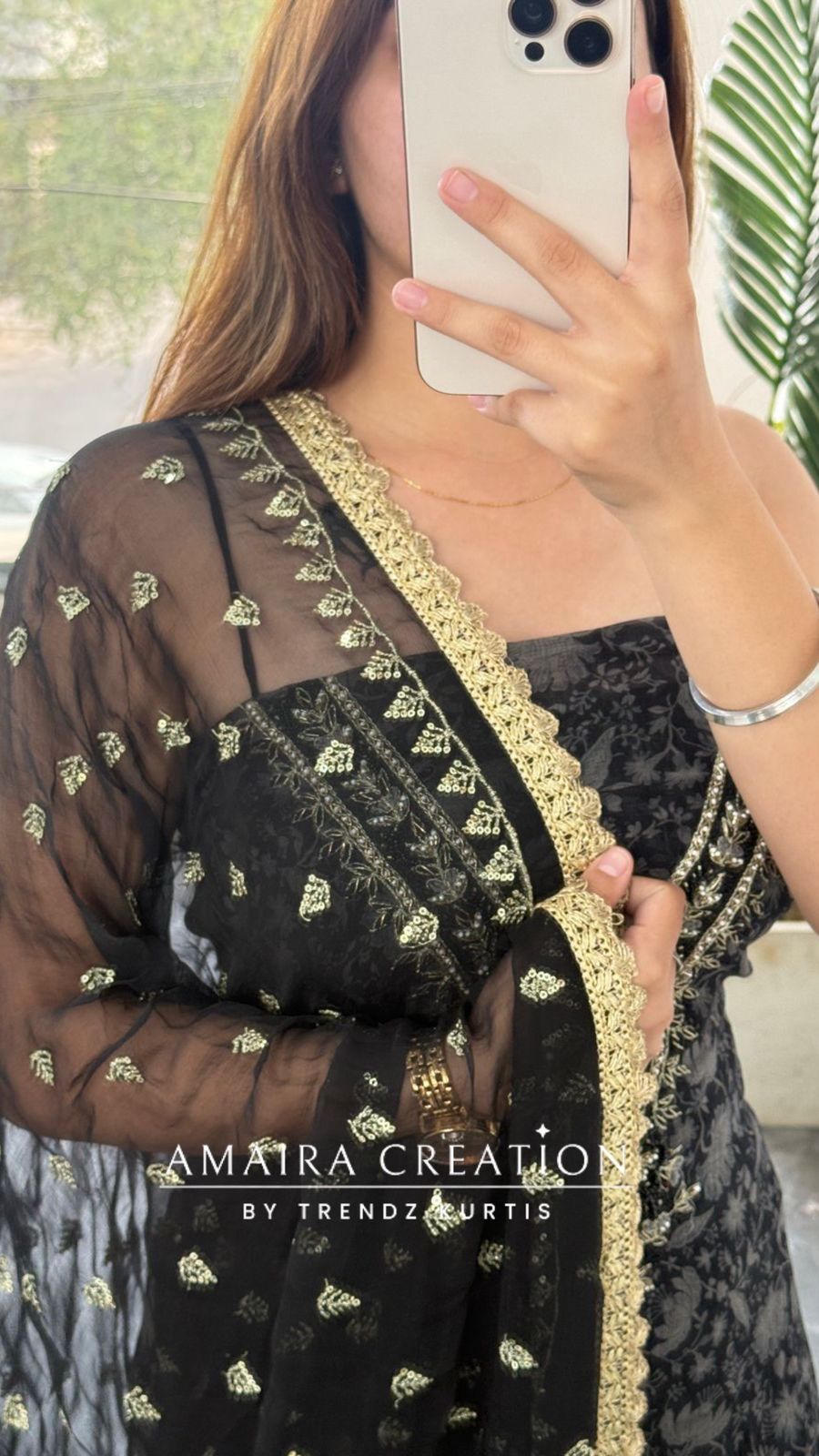 Premium Chinnon Fabric V neck Pattern Black Colour Unstitched Suit With Georgette Dupatta