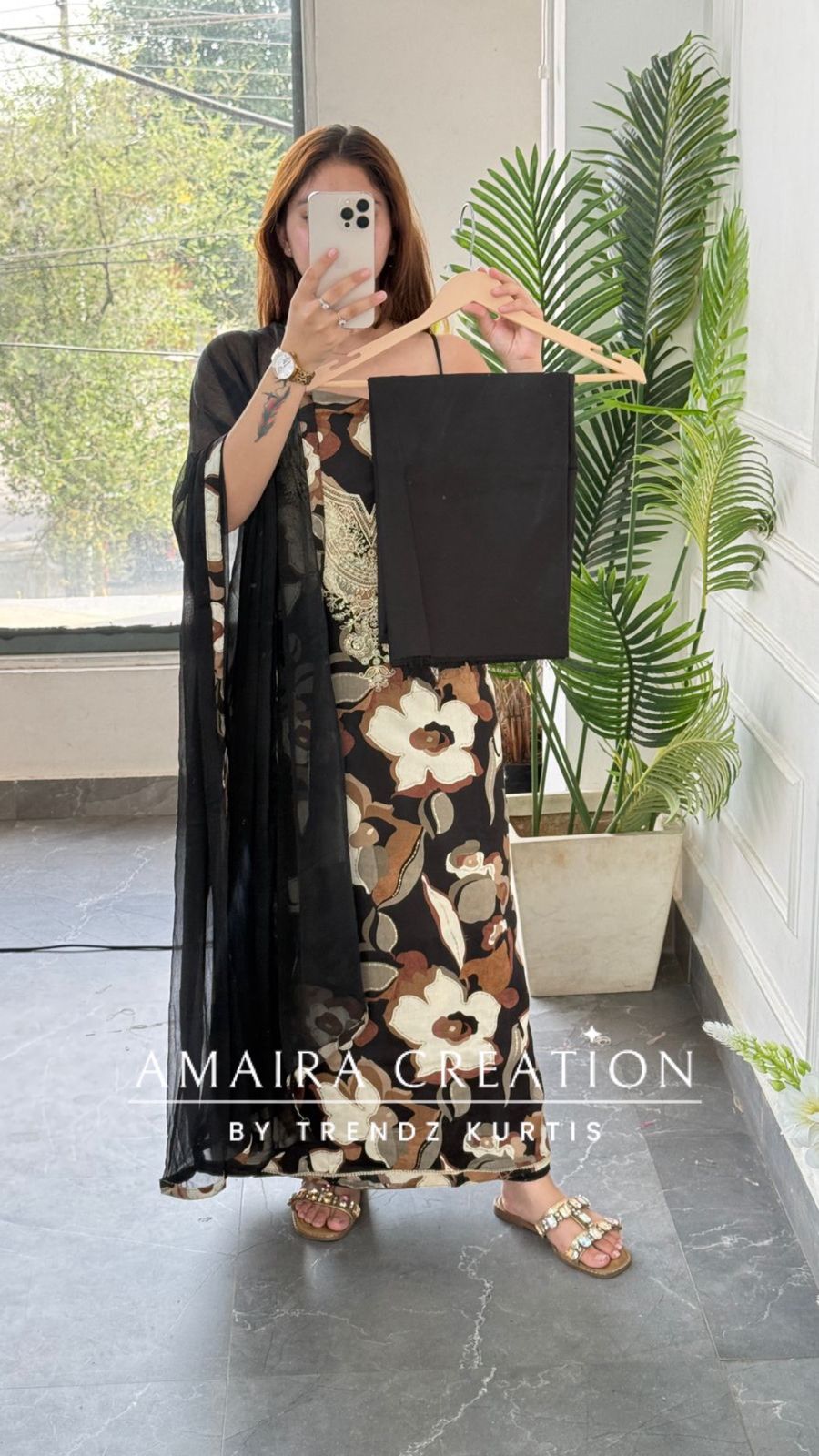 Premium Cotton Black Colour Unstitched Suit With Chiffon Dupatta