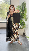 Premium Cotton Black Colour Unstitched Suit With Chiffon Dupatta