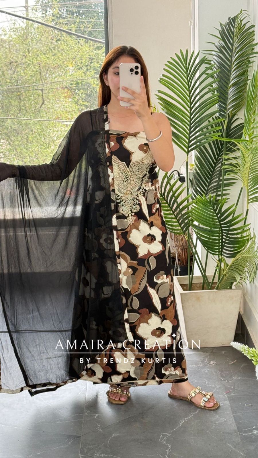 Premium Cotton Black Colour Unstitched Suit With Chiffon Dupatta