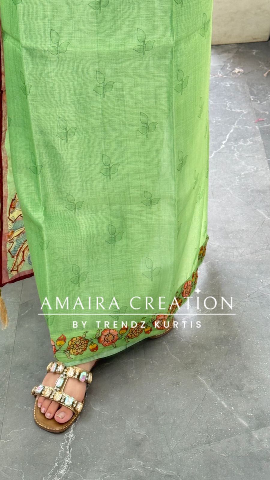 Premium Chanderi Green Kanta Work Unstitched Suit
