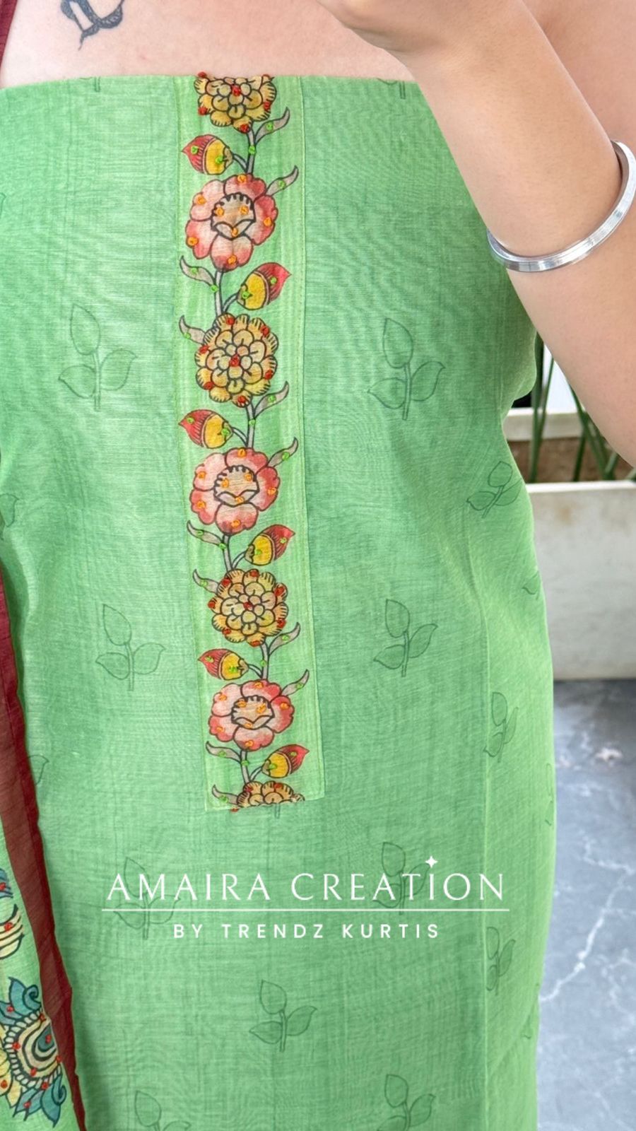 Premium Chanderi Green Kanta Work Unstitched Suit