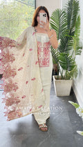 Premium Glass Tissue Ivory Pink Colour Unstitched Suit With Beautiful Dupatta
