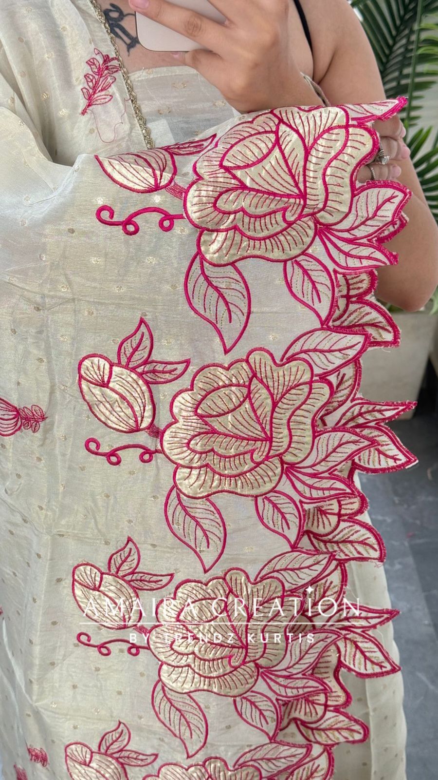 Premium Glass Tissue Ivory Pink Colour Unstitched Suit With Beautiful Dupatta