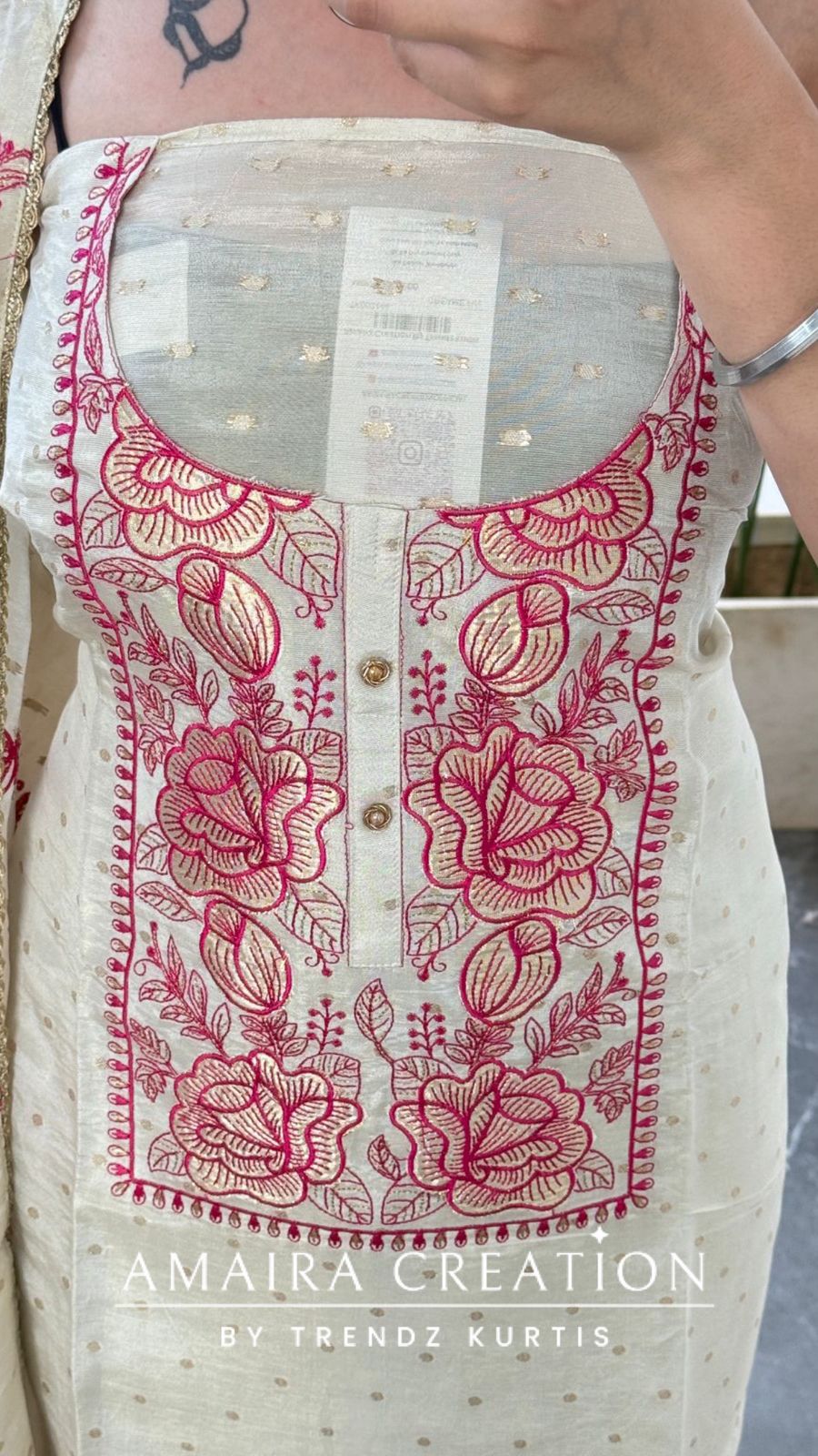 Premium Glass Tissue Ivory Pink Colour Unstitched Suit With Beautiful Dupatta