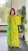 Premium Neon Green Colour Unstitched With Beautiful Chiffon Dupatta
