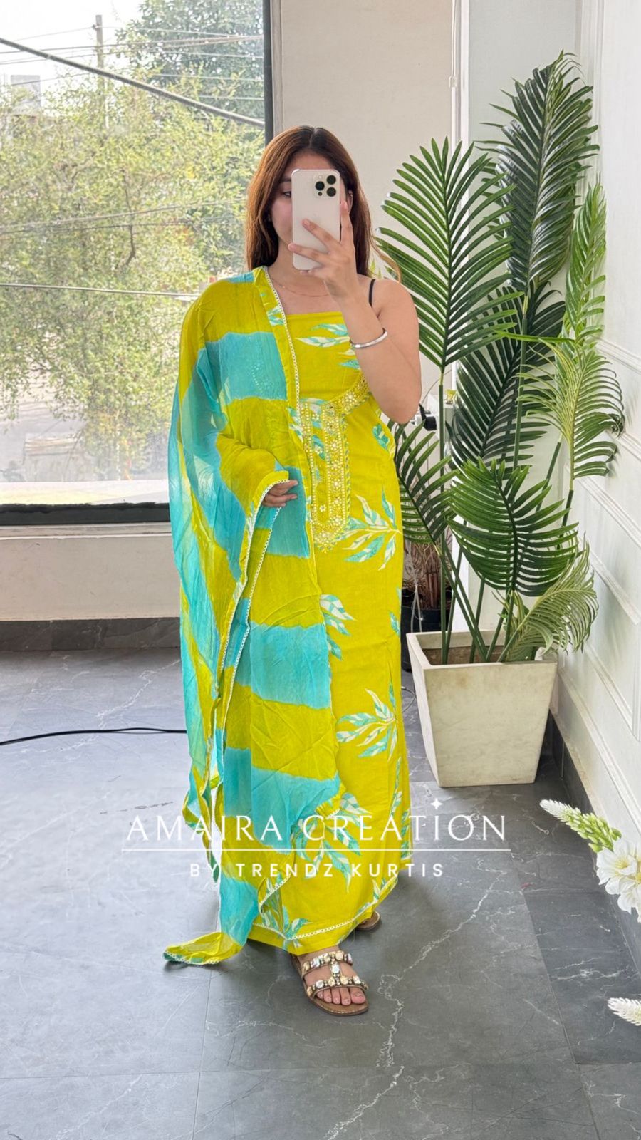 Premium Neon Green Colour Unstitched With Beautiful Chiffon Dupatta