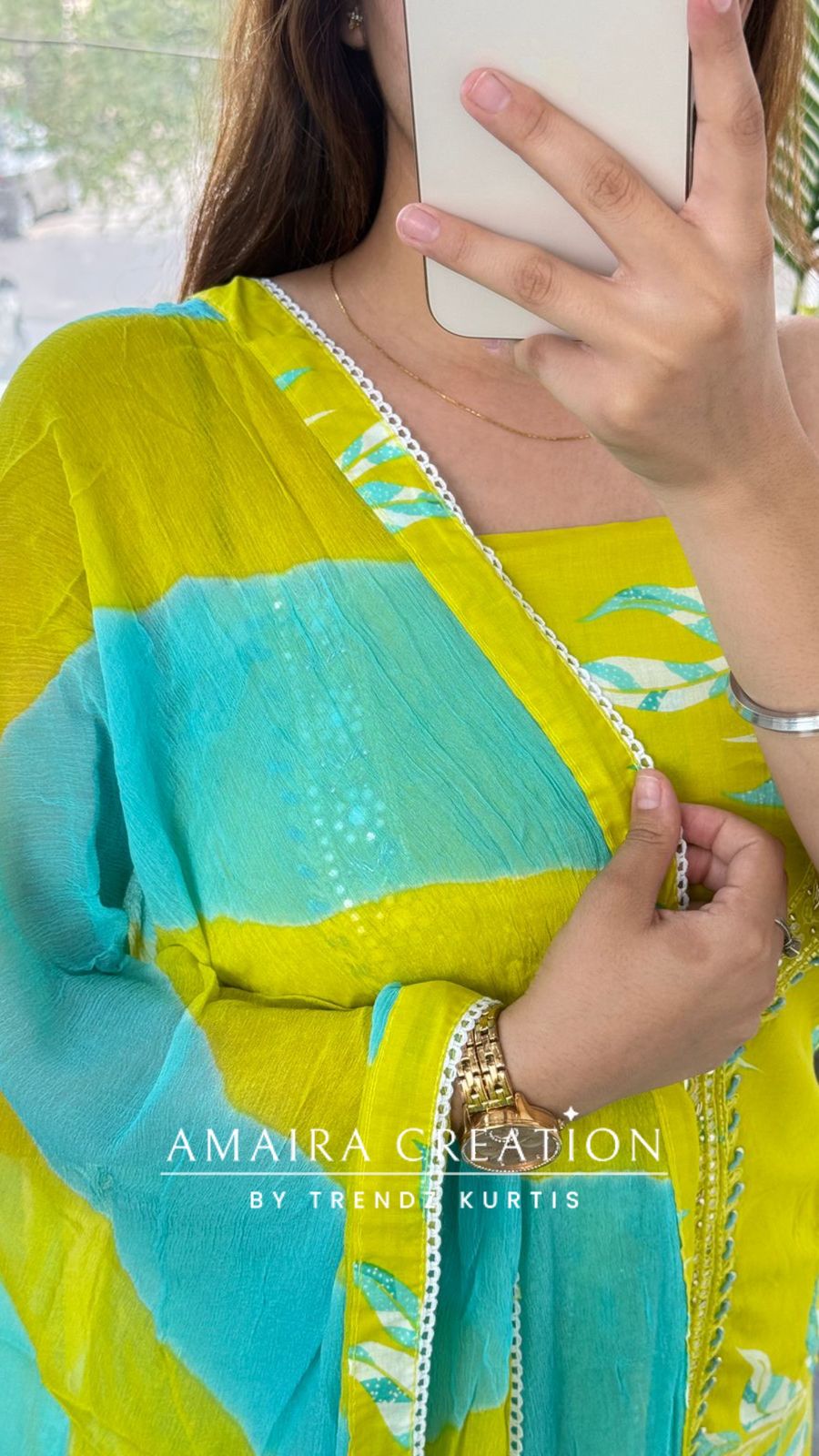 Premium Neon Green Colour Unstitched With Beautiful Chiffon Dupatta