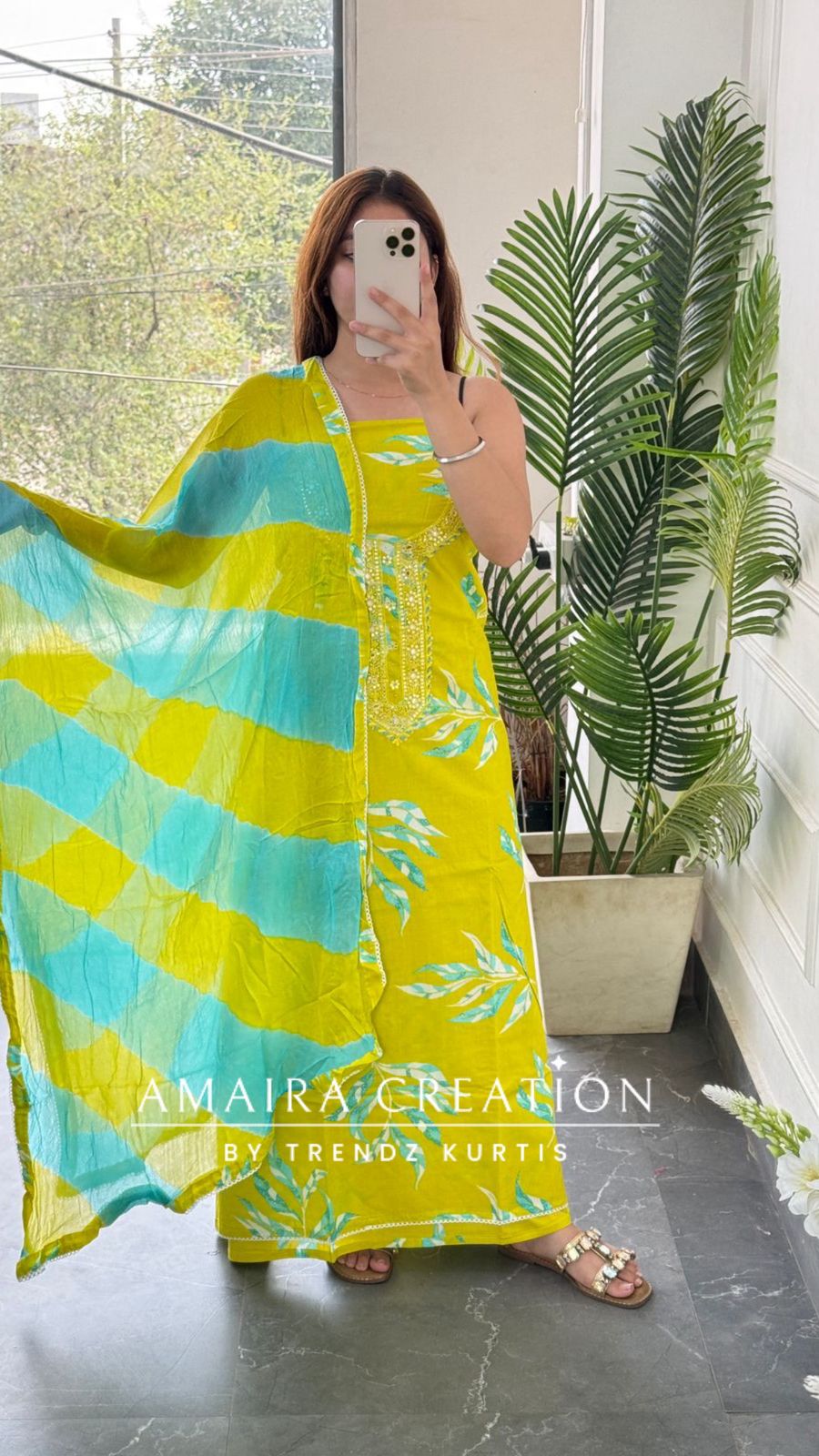Premium Neon Green Colour Unstitched With Beautiful Chiffon Dupatta