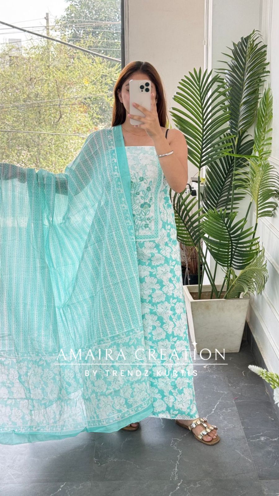 Premium Cotton Sea Green Colour Unstitched Suit
