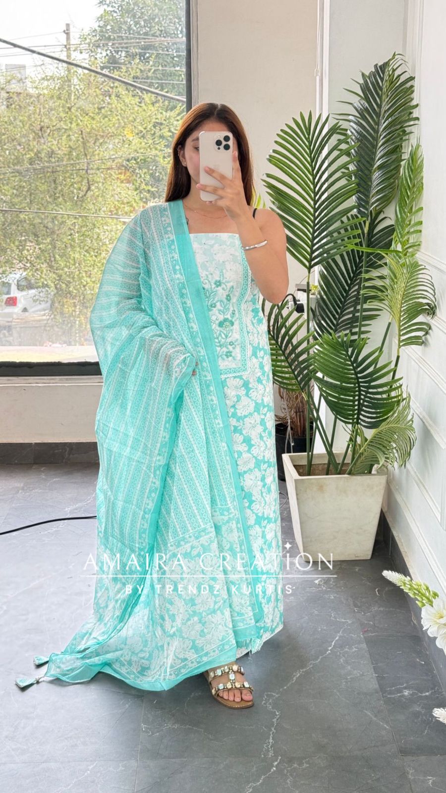 Premium Cotton Sea Green Colour Unstitched Suit
