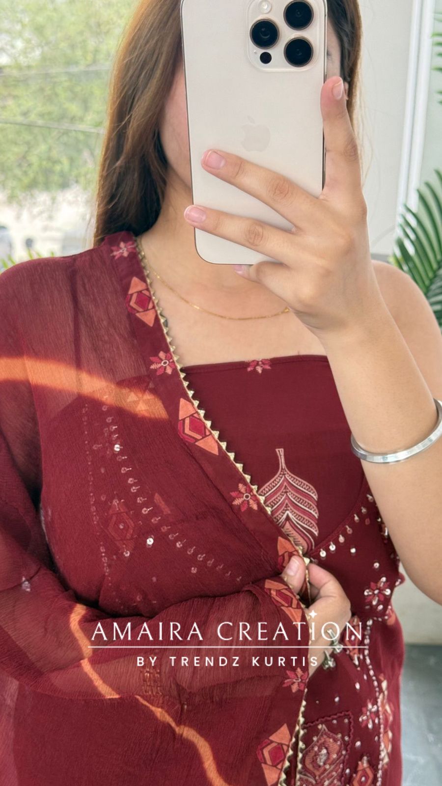 Premium Cotton Maroon Colour Unstitched Suit With Chiffon Dupatta