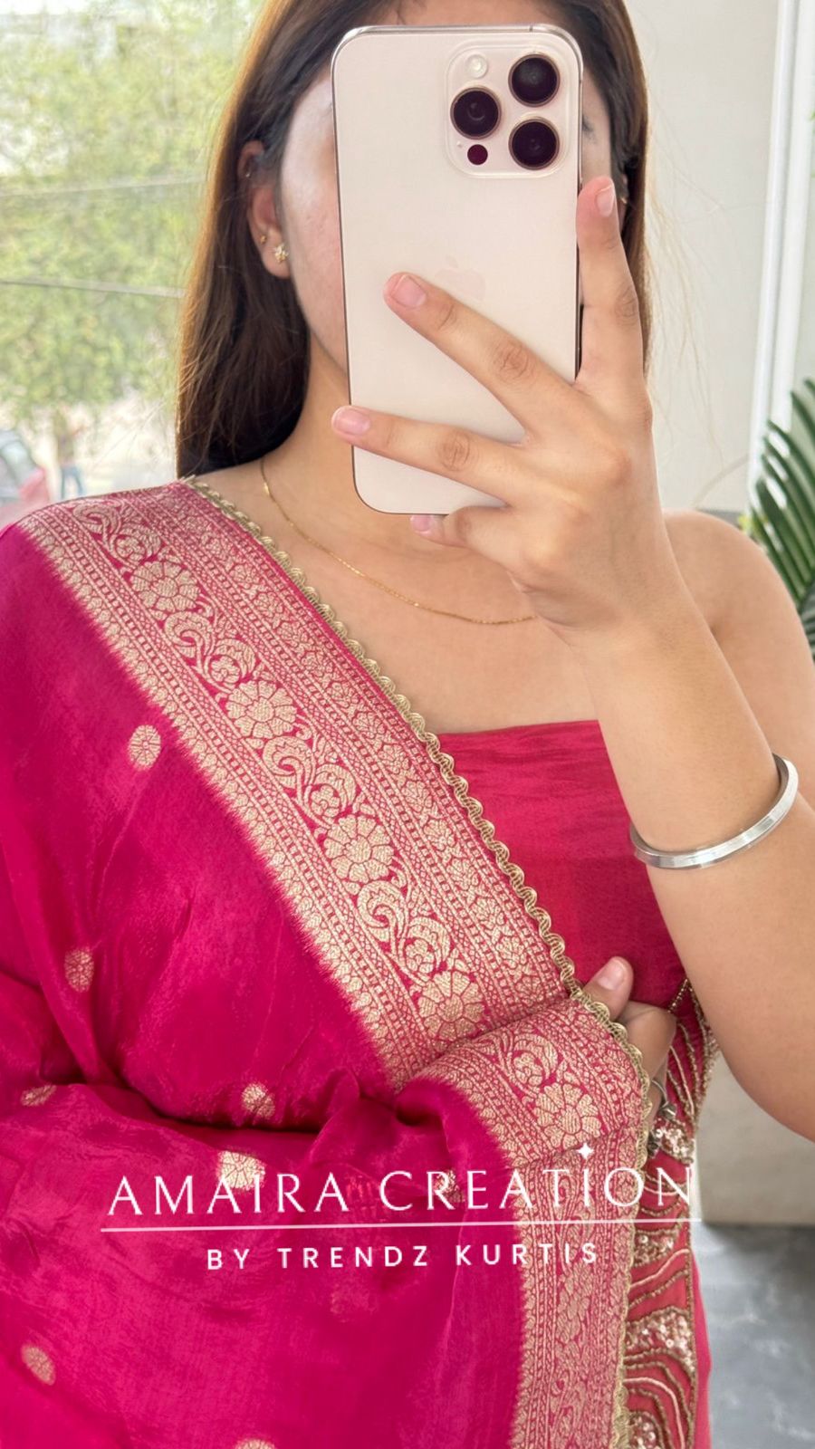 Premium Glass Tissue Pink Colour Unstitched Suit With Banarasi Dupatta