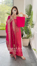 Premium Glass Tissue Pink Colour Unstitched Suit With Banarasi Dupatta