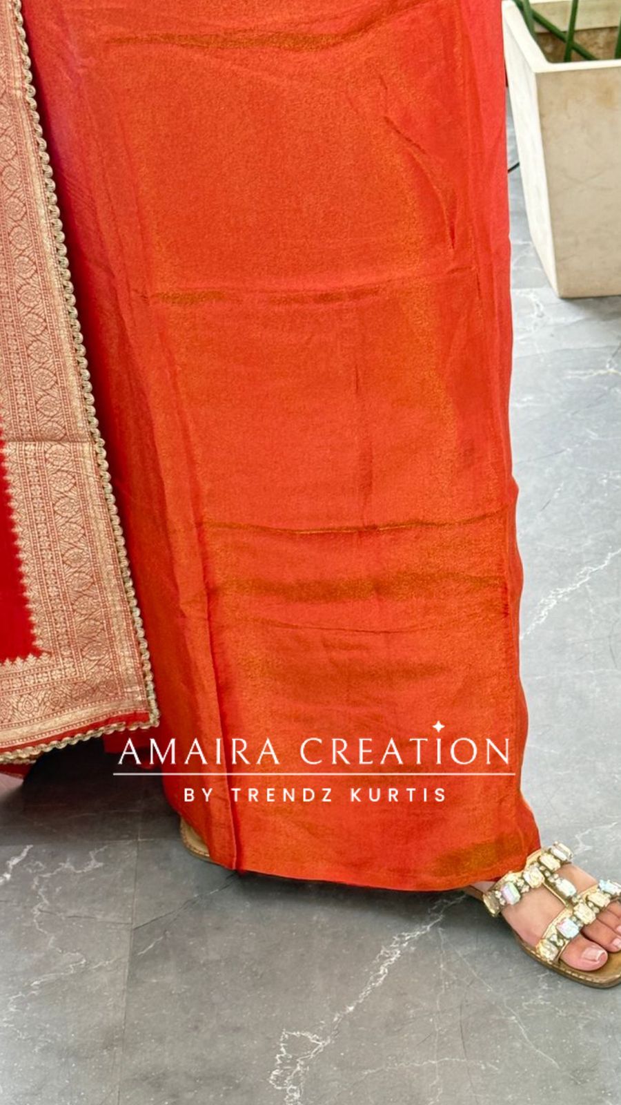 Premium Glass Tissue Rust Colour Unstitched Suit With Banarasi Dupatta
