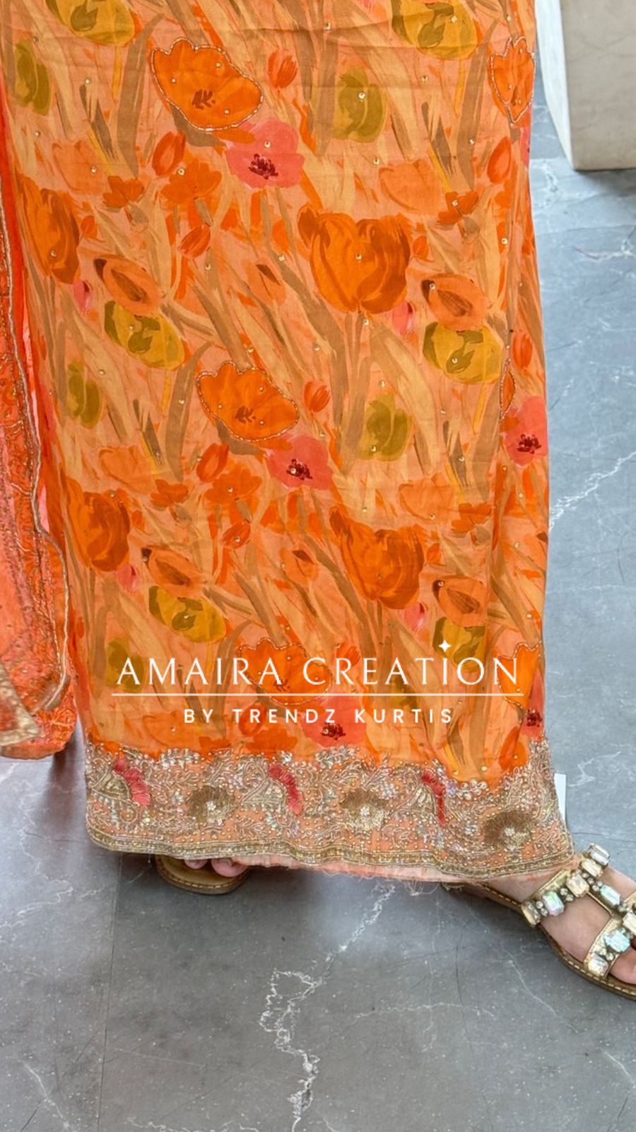 Premium Glaze Cotton Orange Colour Unstitched Suit With Heavy Emblishments