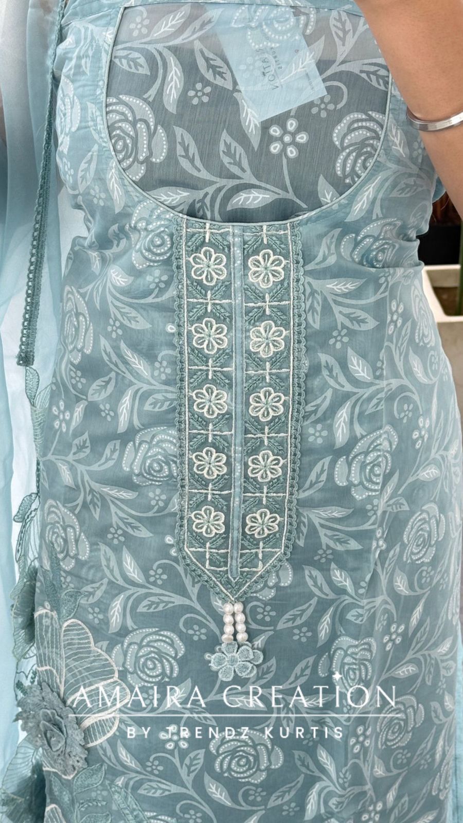 Premium Cotton Organza Fabric Powder Blue Color Unstitched Suit