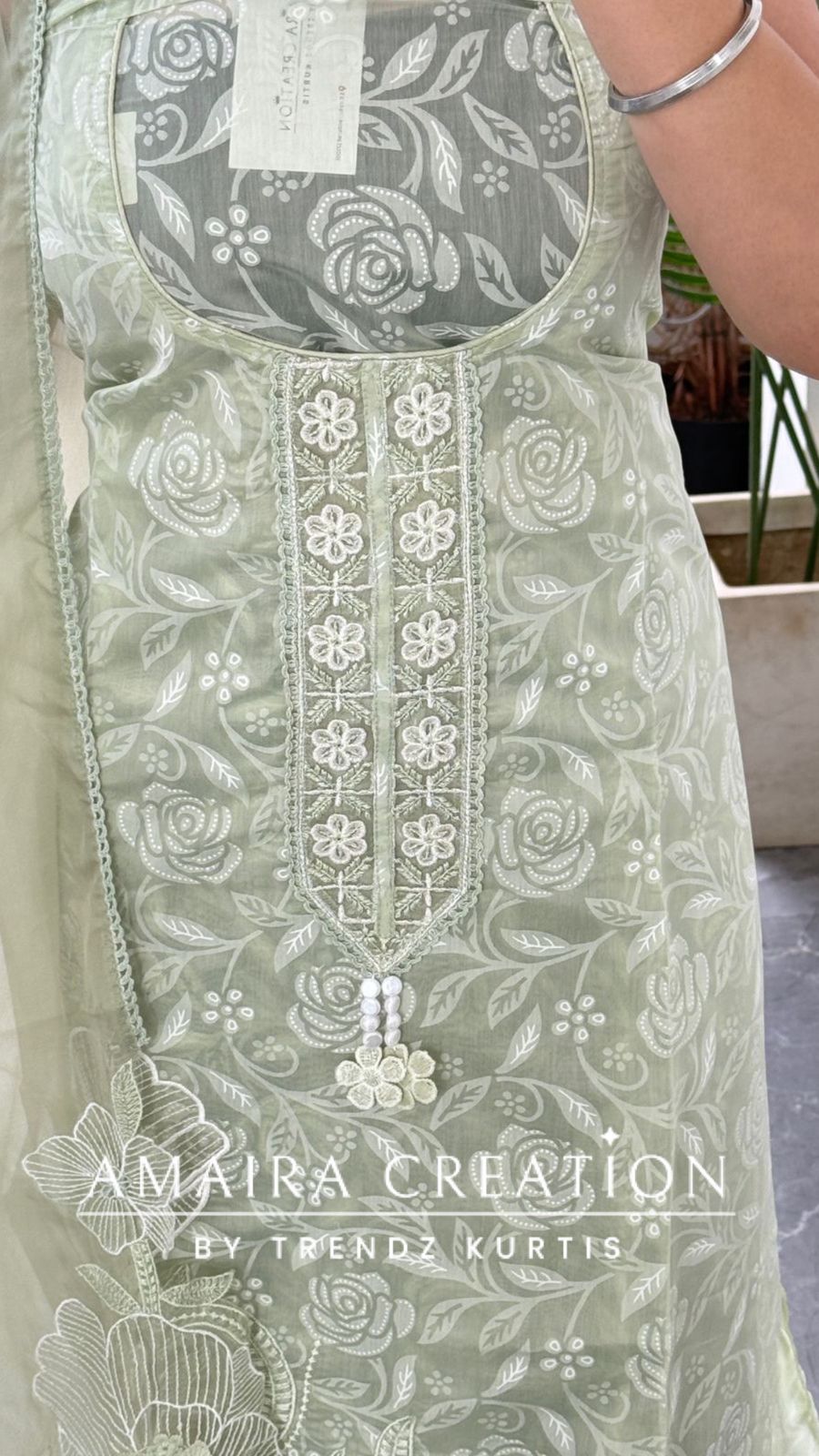 Premium Cotton Organza Fabric Sea Green Color Unstitched Suit