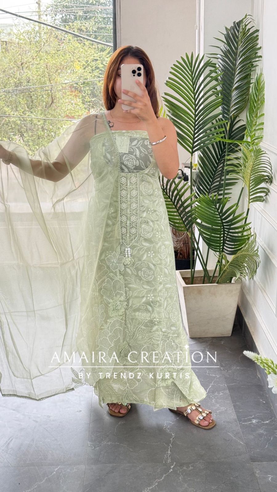 Premium Cotton Organza Fabric Sea Green Color Unstitched Suit