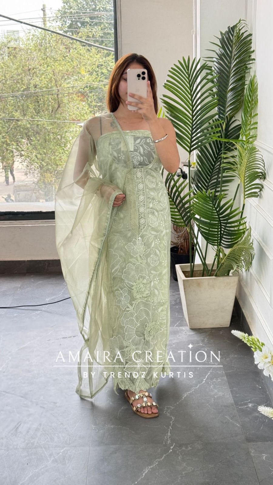 Premium Cotton Organza Fabric Sea Green Color Unstitched Suit