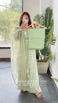 Premium Cotton Organza Fabric Sea Green Color Unstitched Suit
