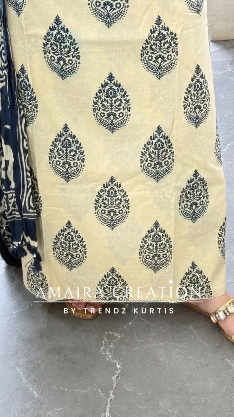 Premium Cotton Beige Blue Colour Unstitched Suit