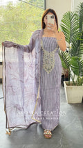 Premium Organza Fabric Lavender colour, Mirror Work Detailing Unstitched Suit With Beautiful Organza Dupatta