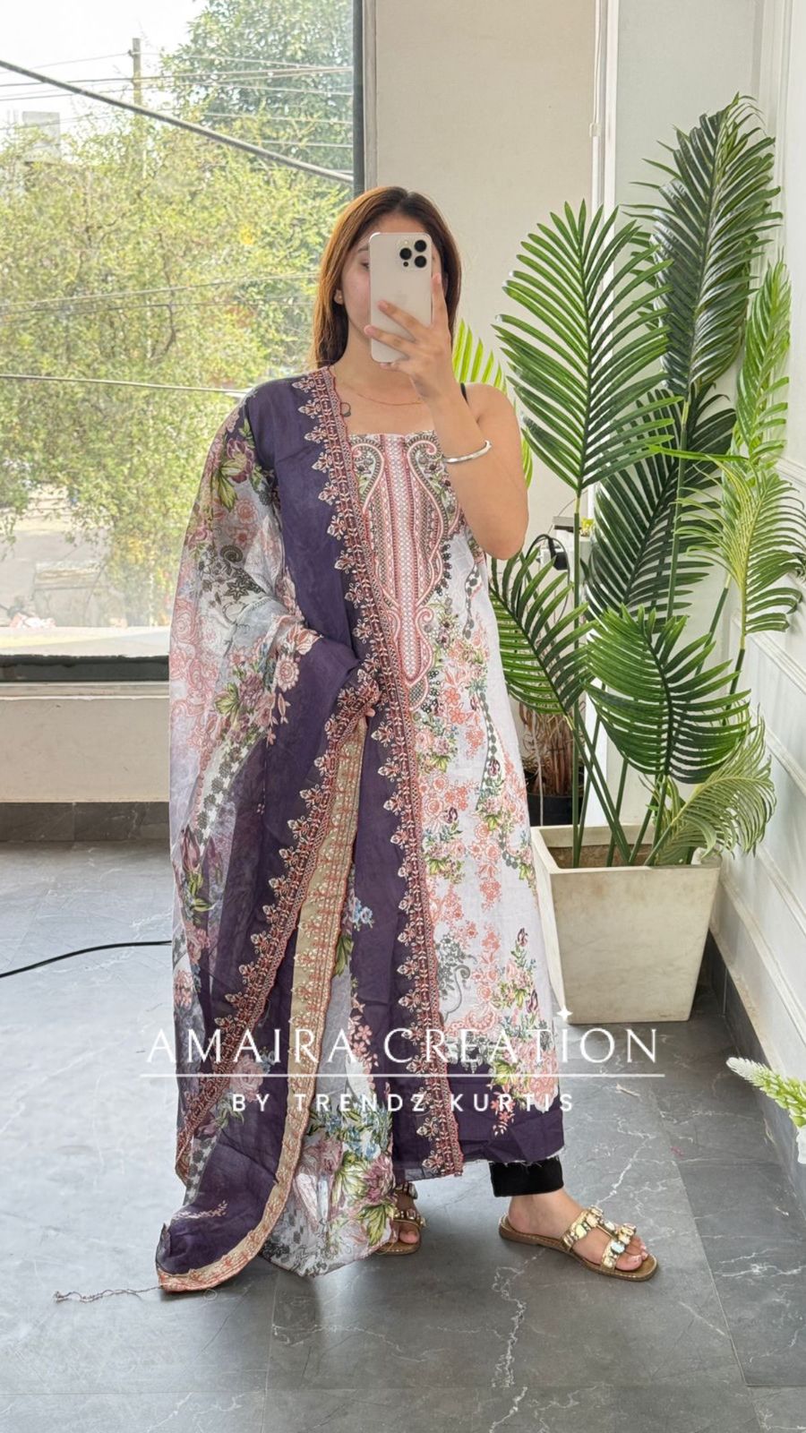 Premium Cotton Grey Purple Colour Unstitched Suit