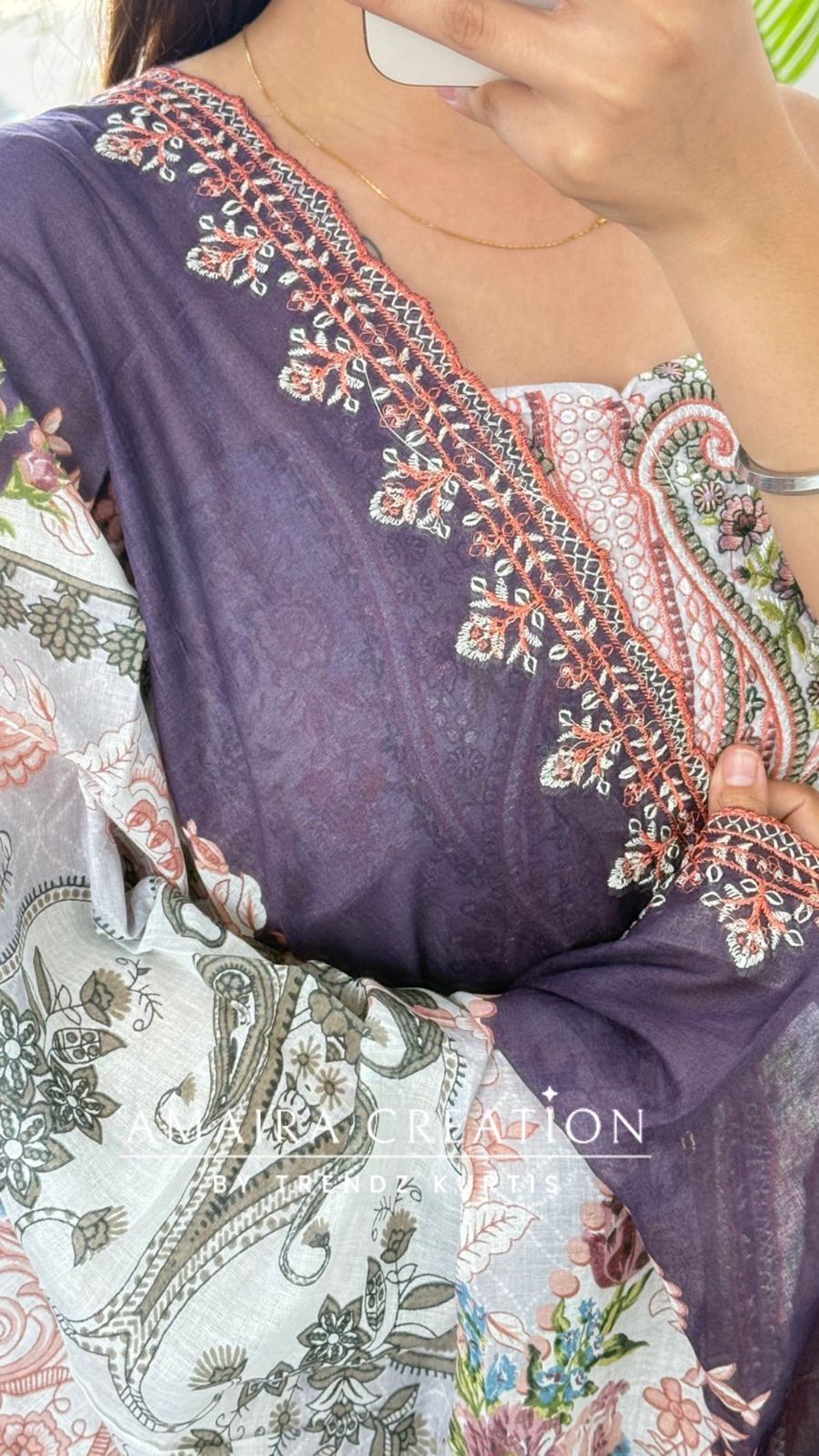 Premium Cotton Grey Purple Colour Unstitched Suit